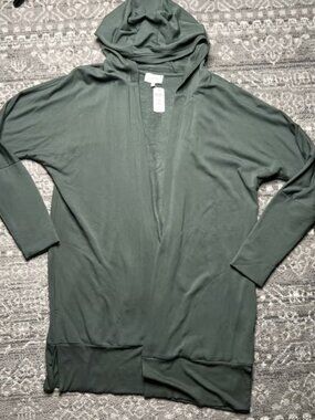 Soma NWT Weekend WKND Soft Lounge Hooded Wrap Cardigan Large Olive Green Stretch
